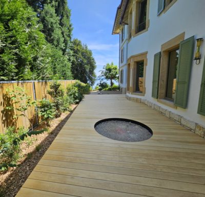 Terrasse bois accoya, menuiserie Neuchâtel
