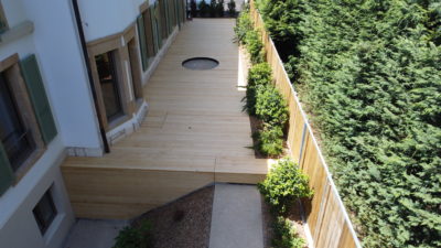 Terrasse bois accoya, menuiserie Neuchâtel
